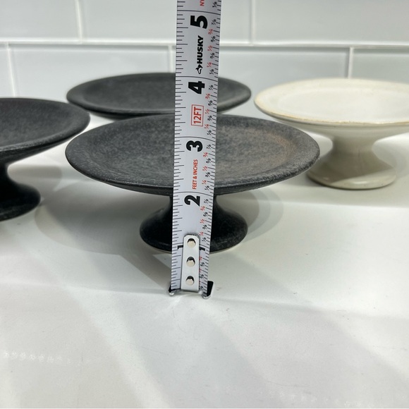 Stoneware Pedestal Mini Dessert Cake Holder/ Pottery Bowl Set of 4 - Picture 8 of 8